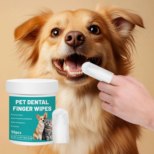 50-Pack Pet Dental Finger Wipes – Bad Breath Remover Dogs Cats Pet Dental Wipes Peaceful Pleasures Health and Wellness