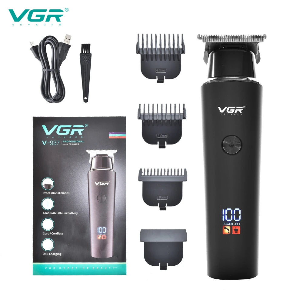 VGR Hair Trimmer 0mm Hair Clipper LED Display Hair Cutting Machine Professional Electric Rechargeable 0mm Trimmer for Men V-937 Peaceful Pleasures Health and Wellness 937 USB