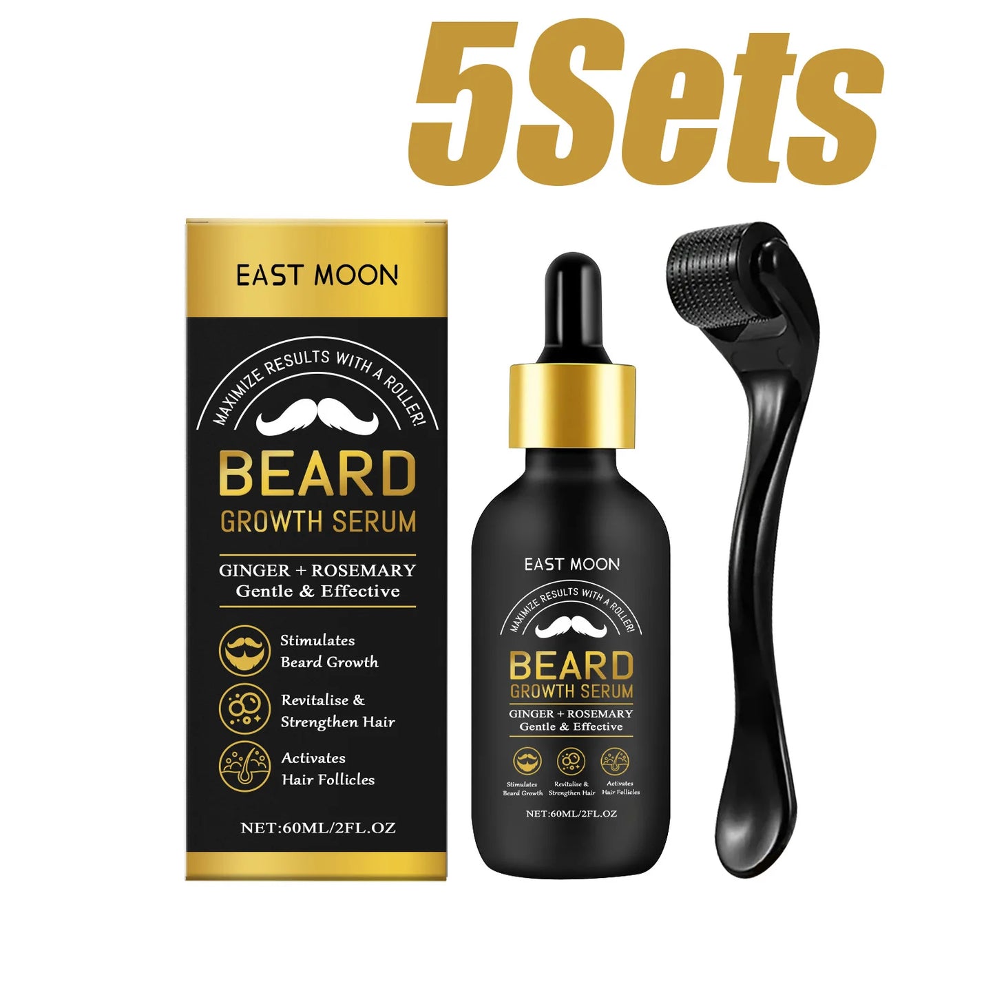 Men's Beard Thickening Oil + Roller – Collagen & Rosemary 60ml