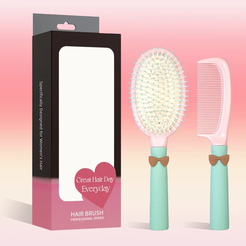 Cute Bow Hair Brush & Comb Set – Air Cushion Duo for Women