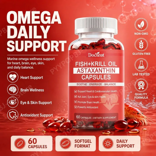 Krill Oil with Astaxanthin & Marine Omega-3 | 60 Softgels Omega-3 Supplement Peaceful Pleasures Health and Wellness