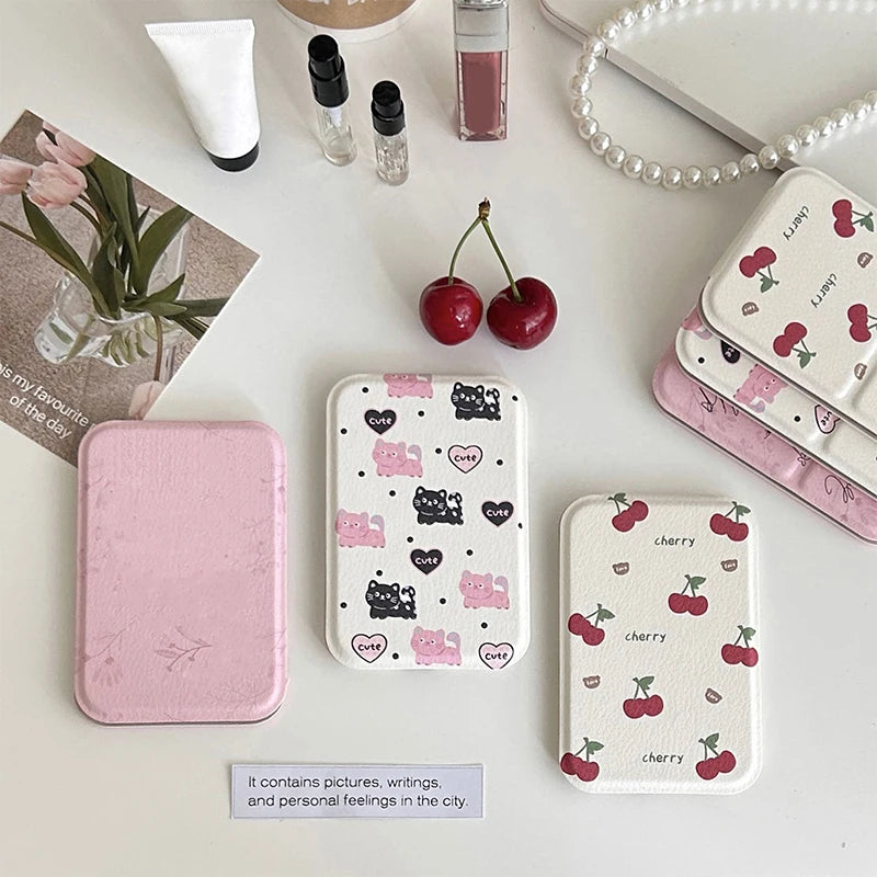 Practical Cute Compact Portable Small Mirror Student Mini Makeup Mirror Foldable Desktop Pocket Carry on Makeup Mirror Portable Peaceful Pleasures Health and Wellness