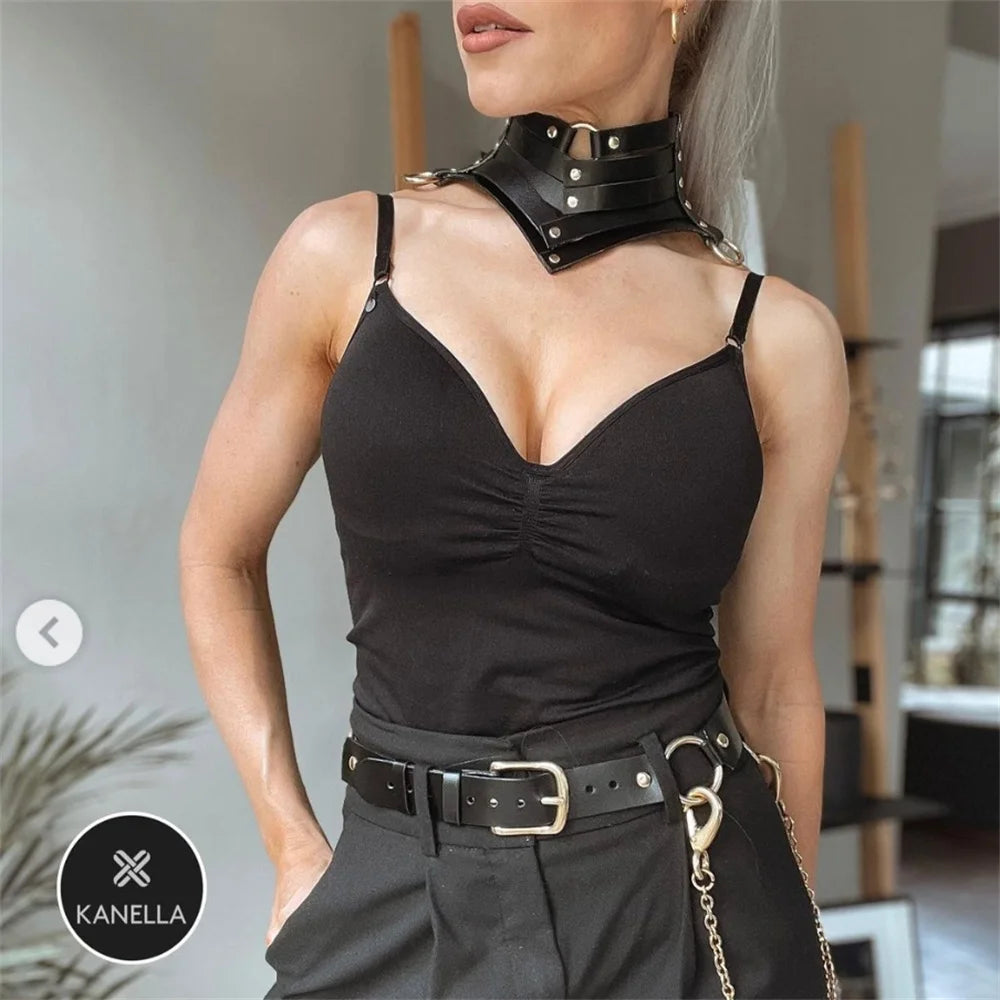 Black Sexy Trendy Rock Gothic Collar Necklaces Jewelry Leather Belt