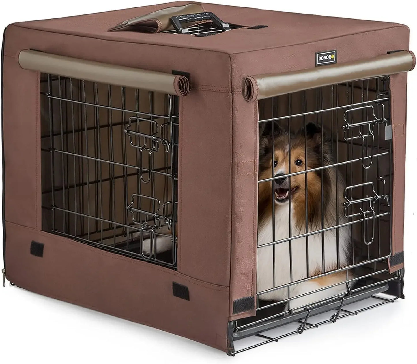 Collapsible Double Door Dog Crate for Small Medium Dogs, Indoor Kennel with Removable Tray and Cover (Brown, 30x19x21 Inches) Peaceful Pleasures Health and Wellness United States