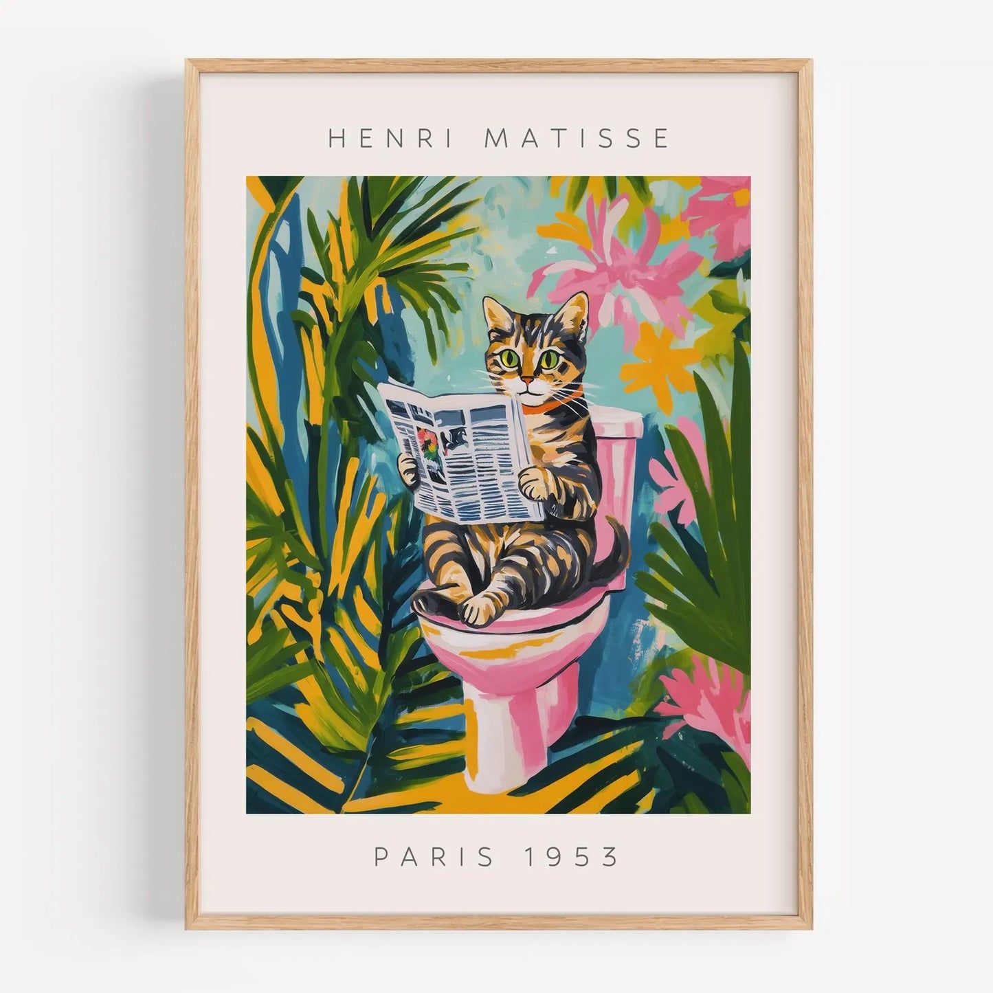 Black cat on toilet, Bathroom wall art, Matisse poster, Funny bathroom decor, Pink tropical decor Peaceful Pleasures Health and Wellness WS5262-10 30x40cm Unframed