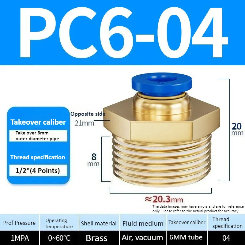 Copper Pneumatic Quick Connect Fittings 1/8"–1/2" Thread