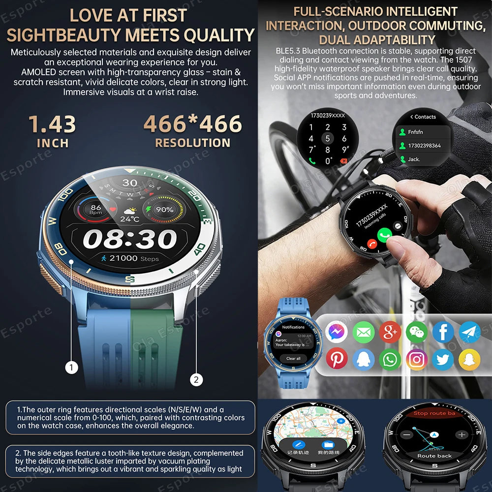 Ola Esporte GPS Smartwatch 1.43" AMOLED 500mAh 3ATM Sport