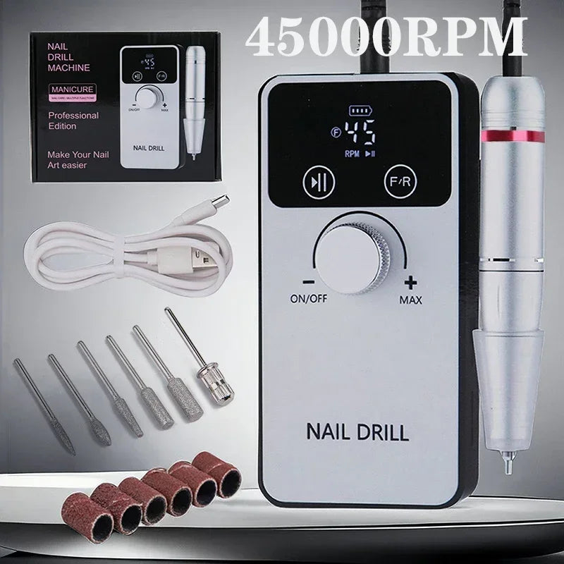 45000 RPM Rechargeable Electric Nail Drill Machine – Low Noise