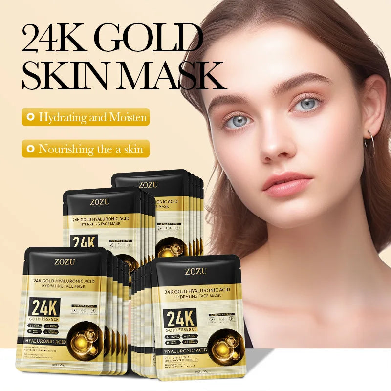 BIOAOUA 24K Gold Hyaluronic Acid Face Mask 10pcs – Firming