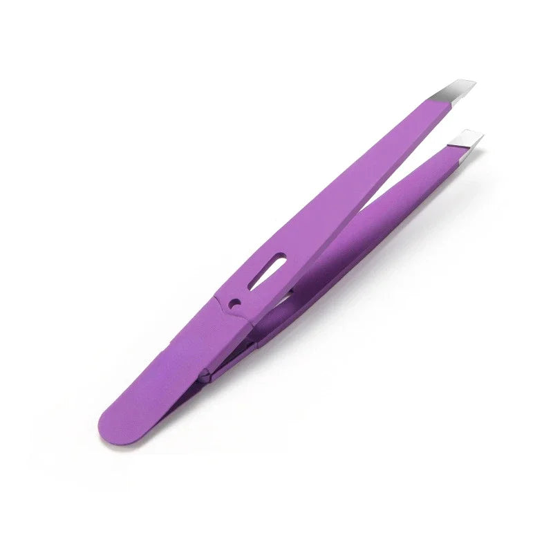 Eyebrow Tweezer Colorful Hair Beauty Fine Hairs Puller Stainless Steel Slanted Eye Brow Clips Removal Makeup Tools Peaceful Pleasures Health and Wellness PURPLE