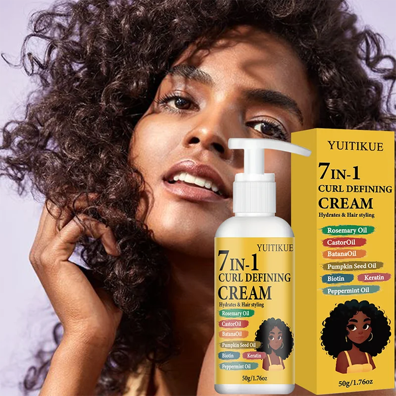 YUITIKUE 7-in-1 Curl Defining Cream with Rosemary Oil Castor Oil Hydrating Hair Styling Cream for Curly Hair 50g Peaceful Pleasures Health and Wellness