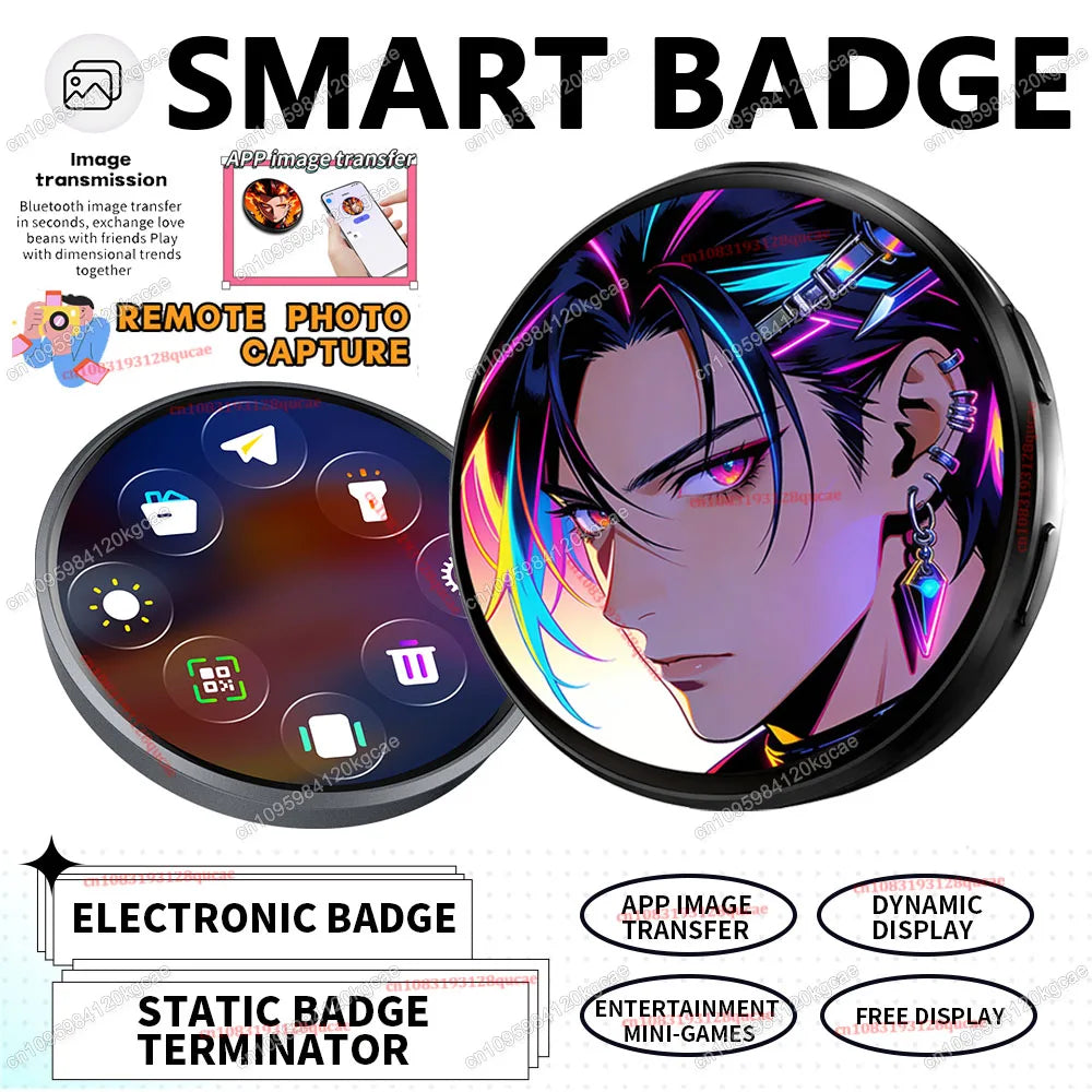 Anime LED Smart Badge – Bluetooth Touch Screen Fan Pin