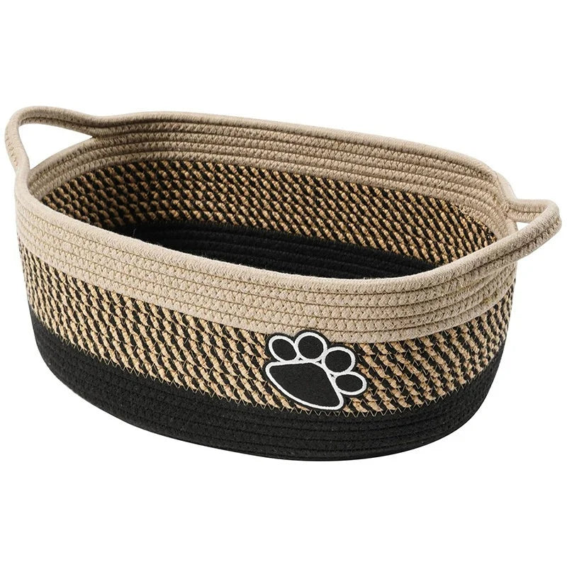 Woven Cotton Rope Storage Basket with Handle | Toy Organizer