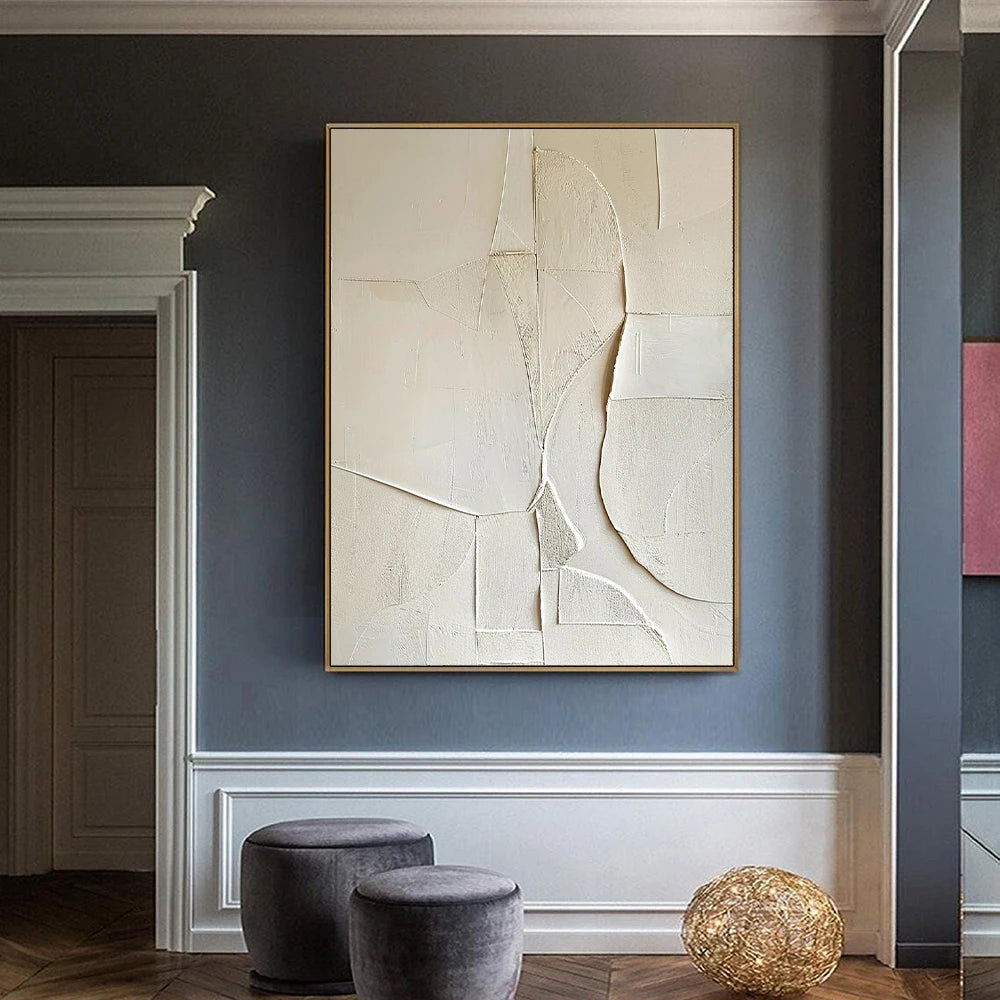 Beige White Abstract Minimalist Canvas Wall Art | Wabi-Sabi
