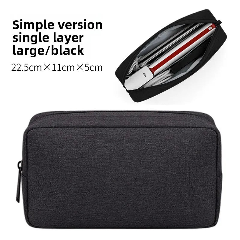 USB Cable Organizer Bag, Travel Essentials Pouch for Earphones Gadgets Storage, Digital Accessories & Makeup Case, Portable Peaceful Pleasures Health and Wellness L-Black