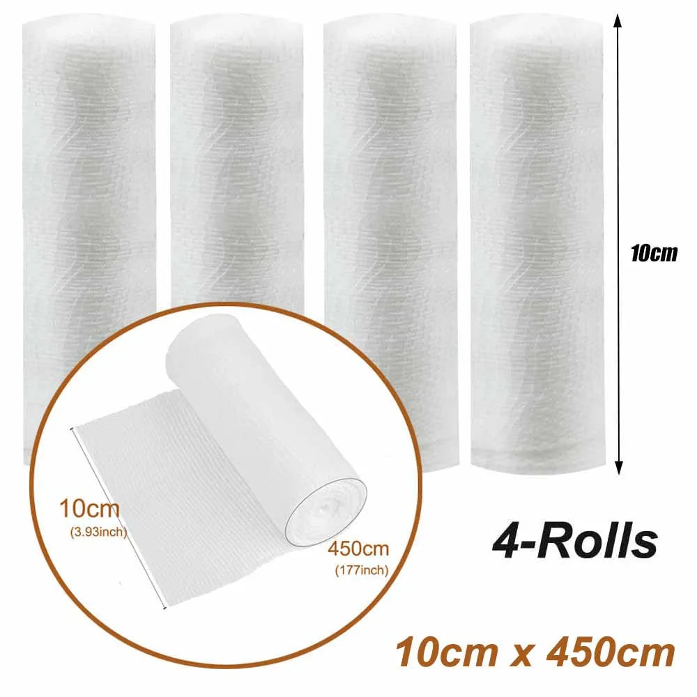 4-Roll Gauze Bandage Wrap – Breathable First Aid Wound Care First Aid Gauze Bandage Peaceful Pleasures Health and Wellness 10 x 450cm