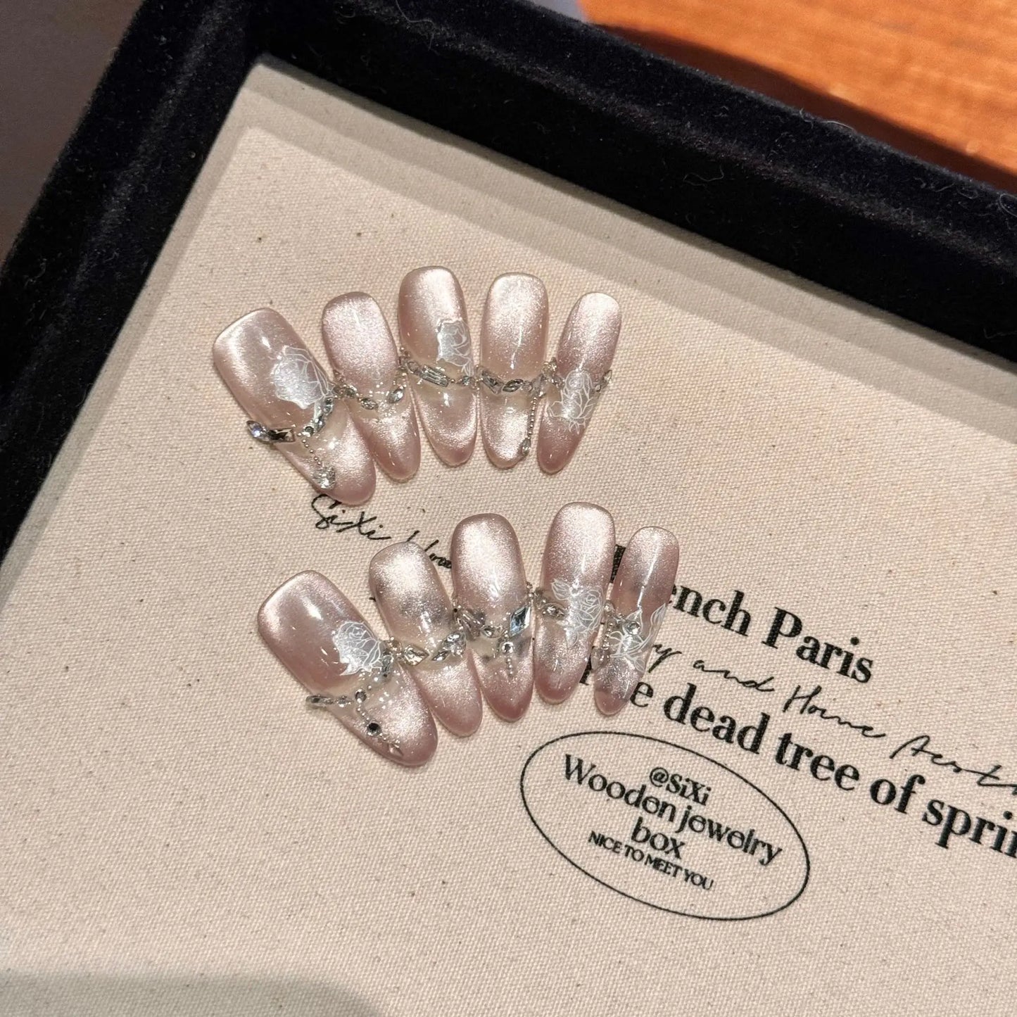 10pcs Handmade Press On Nails – Pink Blush French Cat Eye