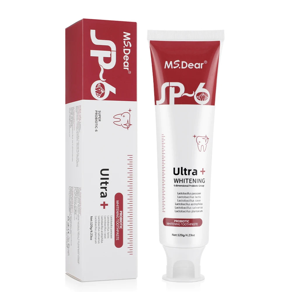SP-6 Probiotic Toothpaste for Sensitive Teeth 120g Teeth Whitening Brightening Remove Yellow Teeth Fresh Breath Oral Care Paste Peaceful Pleasures Health and Wellness WHITE