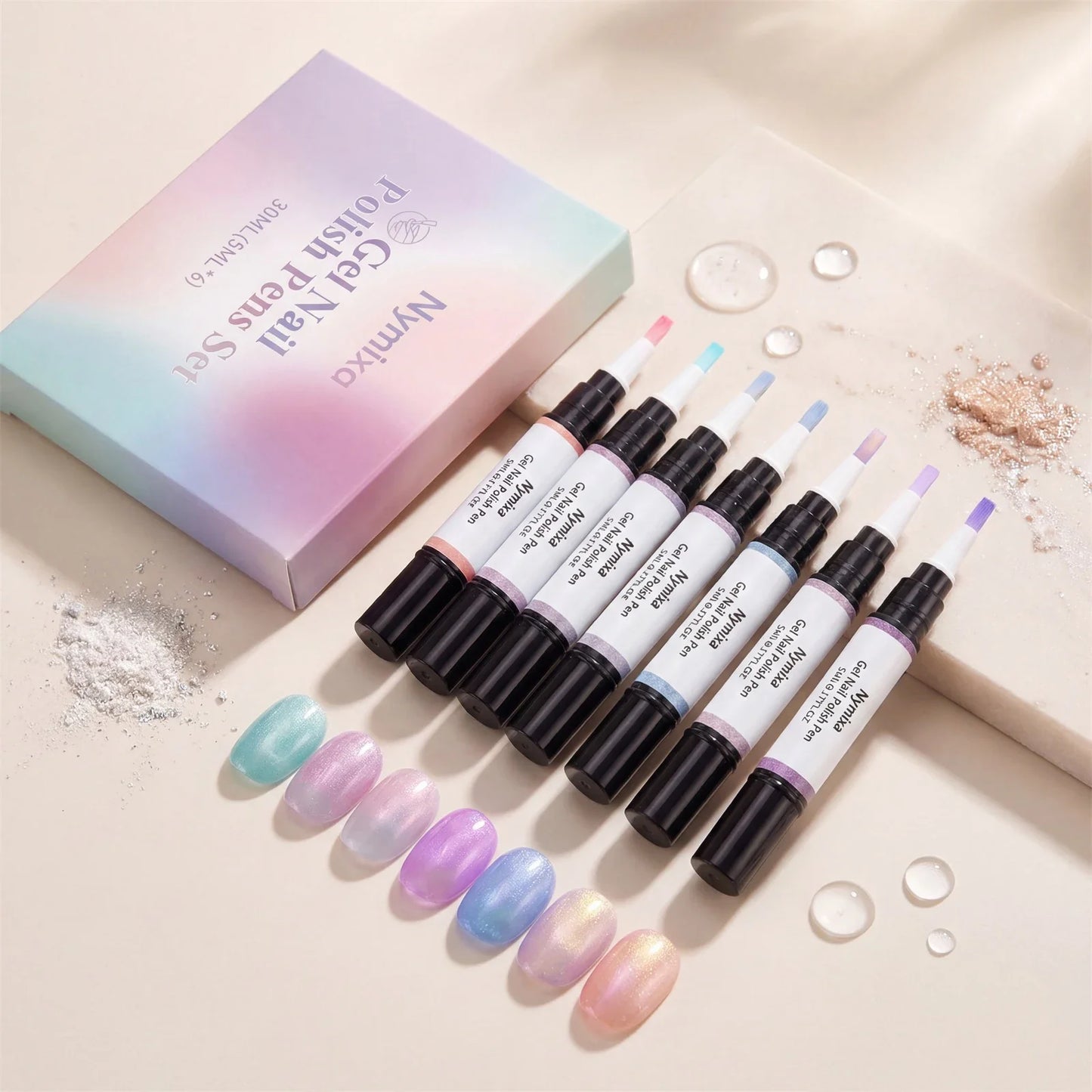 3-in-1 Gel Nail Polish Pen Set – 6 Colors, Quick Dry & Long Lasting