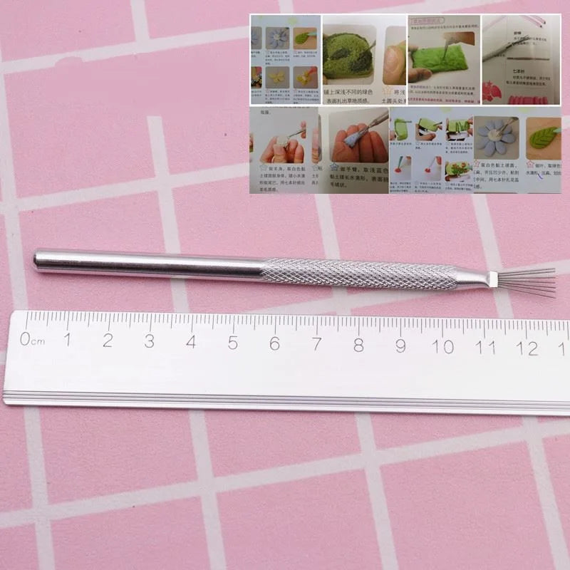 7-Needle Steel Brush Clay Texture Tool | Polymer Sculpting