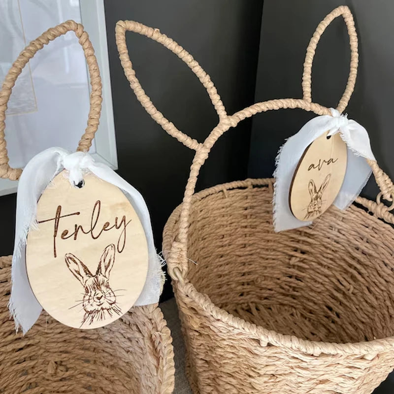 Personalized Wood Name Tag Easter Basket Kids | Egg Hunt Easter Basket Accessory Peaceful Pleasures Health and Wellness