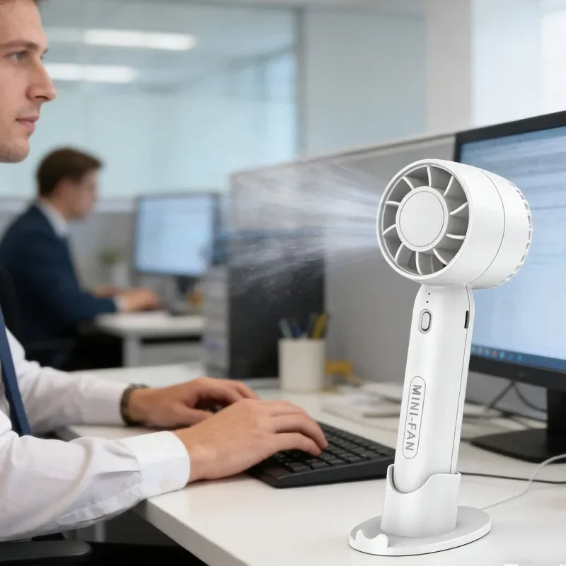 USB Rechargeable Mini Handheld Fan – 3 Speed Portable Desk Fan