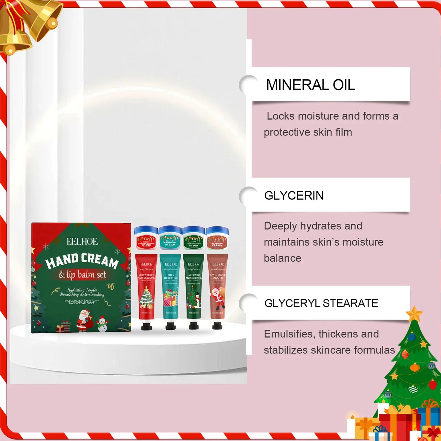 Christmas Hand Cream & Lip Balm Gift Set – 8pc Holiday Kit