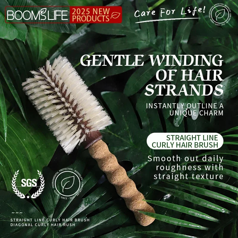 Boar Bristle Round Barrel Hair Brush – Cork Handle Anti-Static