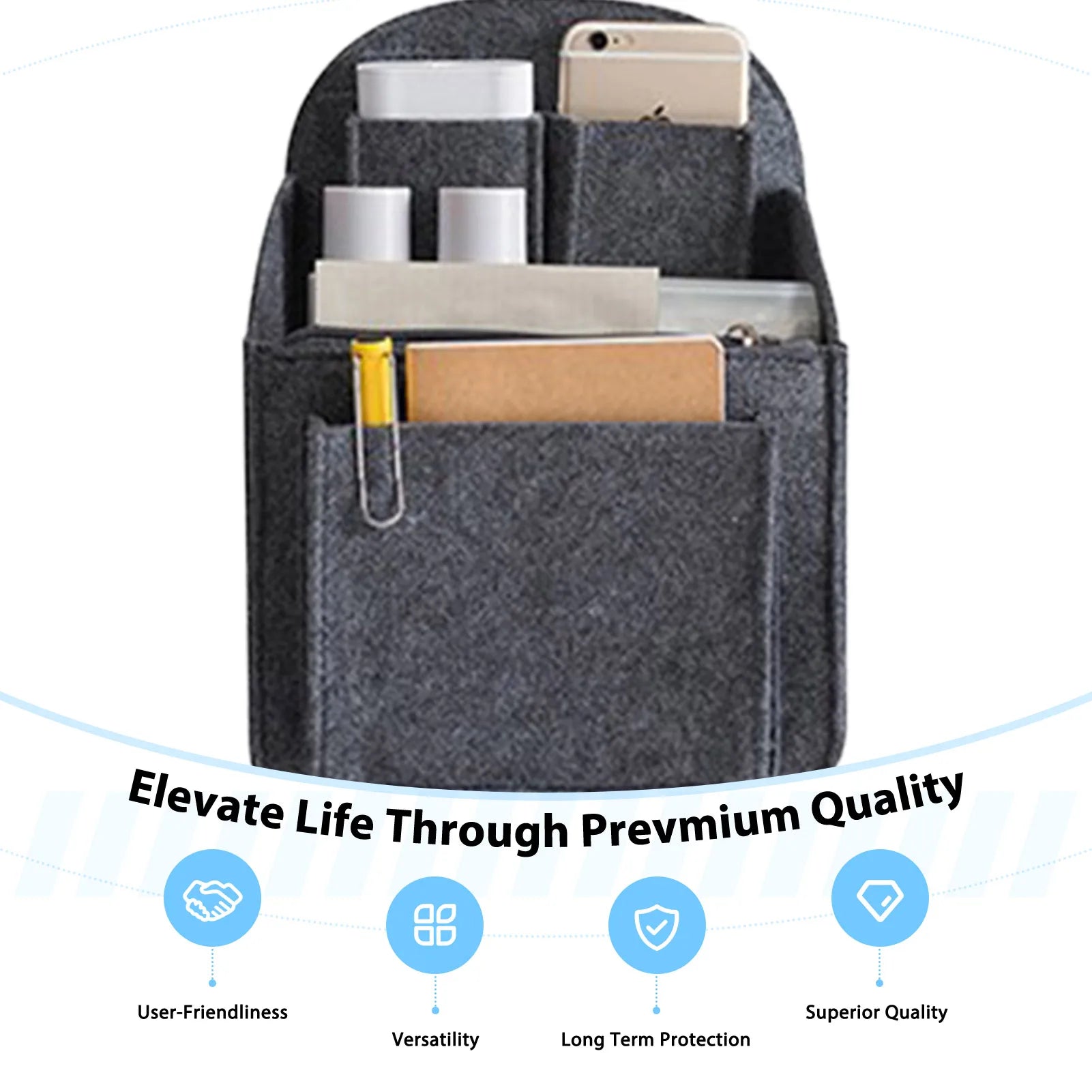 Large-Capacity Backpack Inner Bag Zipper Bag with Keychain Multiple Pocket Lady Girls Gifts for Work School Peaceful Pleasures Health and Wellness