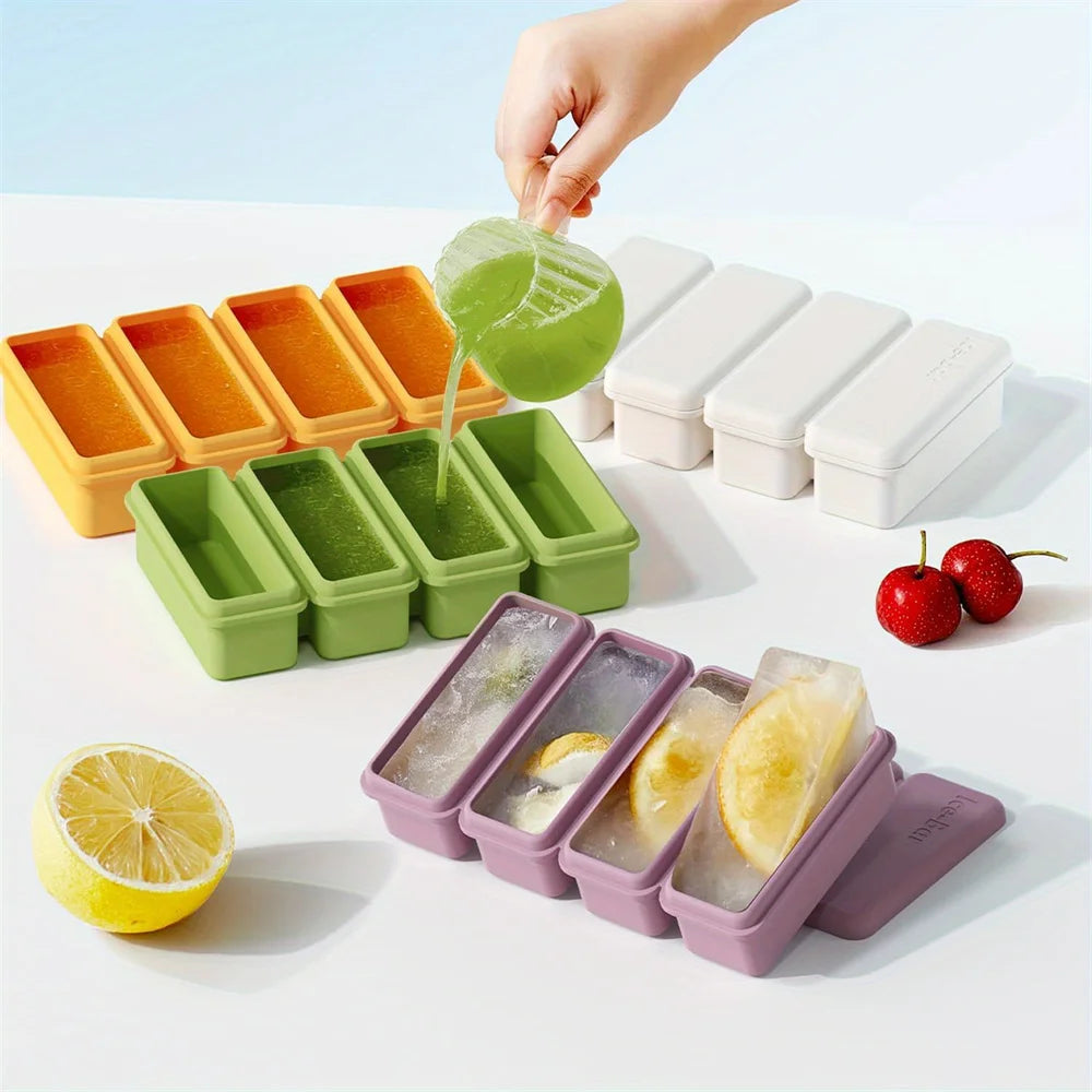 4 grids Silicone Ice Cubes Trays With Lid Homemade Popsicle Mould Food Freezing Container for Freezer Molds for Soups and Sauces Peaceful Pleasures Health and Wellness