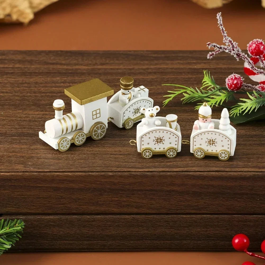 Wooden Christmas Train Decoration Set – 3 Piece Painted Decor