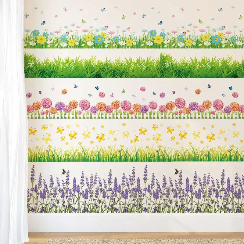 Floral Butterfly Border Wall Sticker – Removable PVC Decal