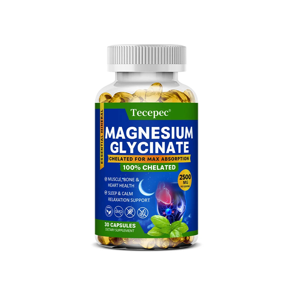 Magnesium Glycinate Supplement, Highly Absorbed, Supports Muscle Relaxation and Recovery, Maximum Bioavailability, 120 Capsules Peaceful Pleasures Health and Wellness 30 count-1 bottle