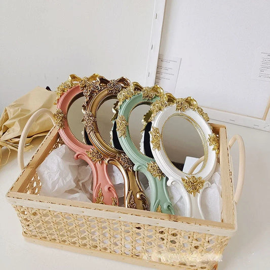 Cute Creative Vintage Hand Mirrors Makeup Vanity Mirror Handheld Cosmetic Mirror with Handle for Gifts Peaceful Pleasures Health and Wellness