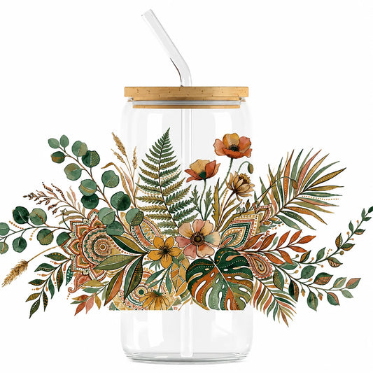 Boho Botanical UV DTF Transfer Sticker | Waterproof Floral Decal Rub-On Transfer Decal Peaceful Pleasures Health and Wellness