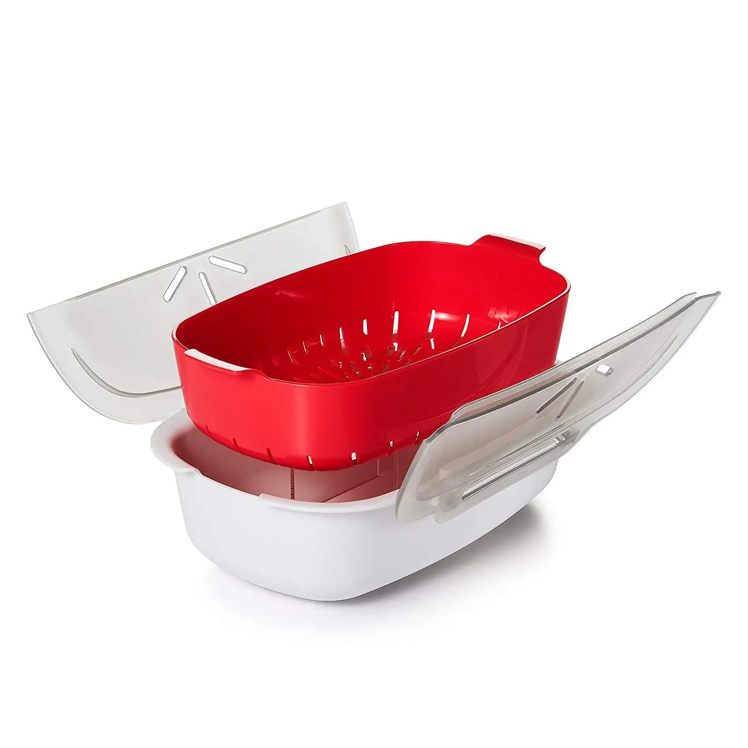 New Steam Case Plastic Steamer With Lid Microwave Oven Steamer For Steamed Bread Bun Dumpling Fish Kitchen Tools Cooking Tools Peaceful Pleasures Health and Wellness red