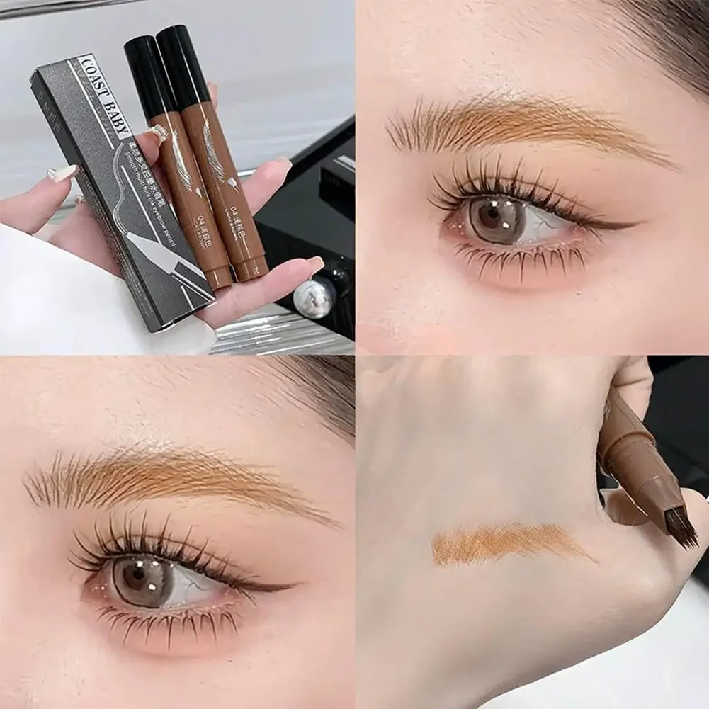 Multi-Fork Wild Eyebrow Pen,3D Waterproof Microblading Eyebrow Pen 4 Fork Tip Tattoo Pencil, Precise Natural Liquid Eye Brow Pen Peaceful Pleasures Health and Wellness 04 light grey