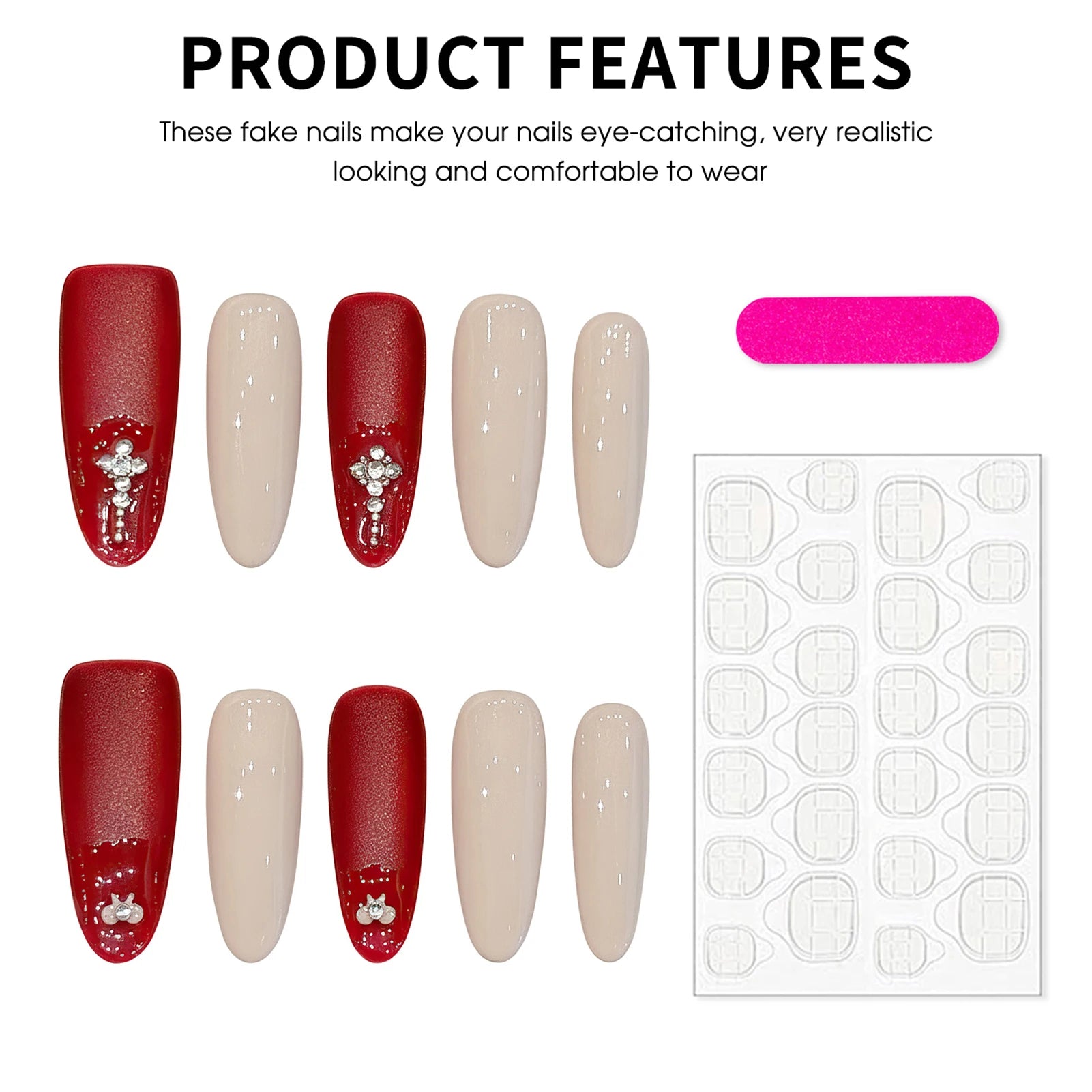 Handmade Almond Press-On Nails | Red Nude Velvet – 10pcs Set Press-On Nails Peaceful Pleasures Health and Wellness