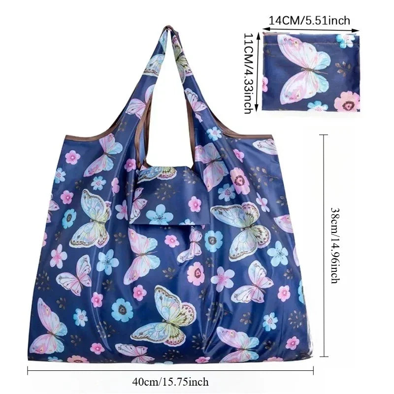 Foldable Butterfly Print Reusable Tote Bag | Eco Shopping Bag