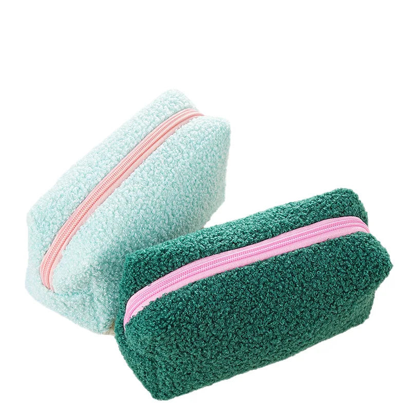 2026 Cute Zipper Plush Large Solid Color Cosmetic Bag Makeup Bag for Women Travel Make Up Toiletry Bag Washing Pouch Pen Pouch Peaceful Pleasures Health and Wellness