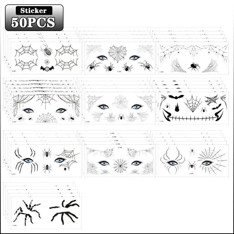 Halloween Temporary Tattoo Stickers – Spider, Bat & Skull | 10-100 PCS
