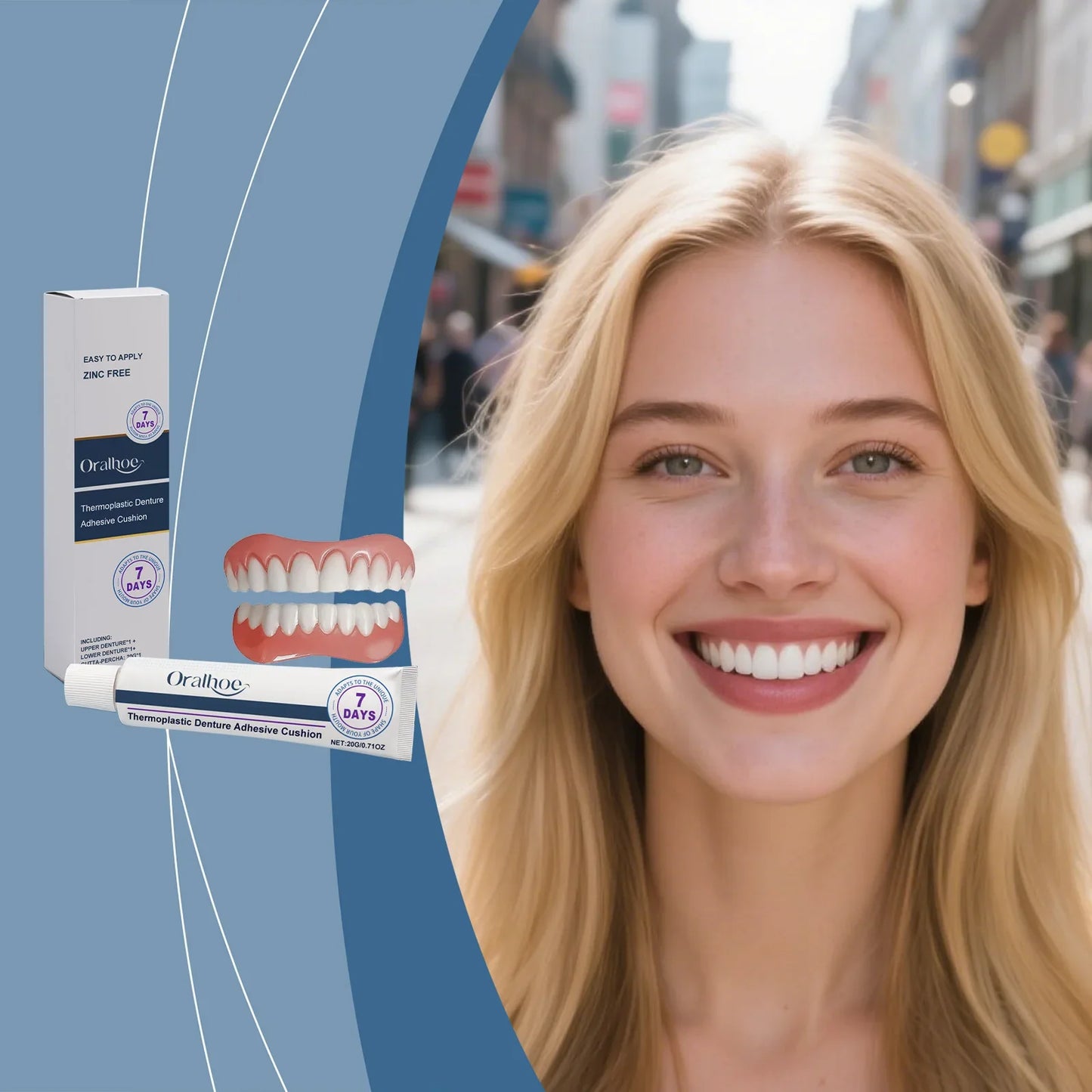 Natural Smile Denture Decoration Set – Upper & Lower + Adhesive