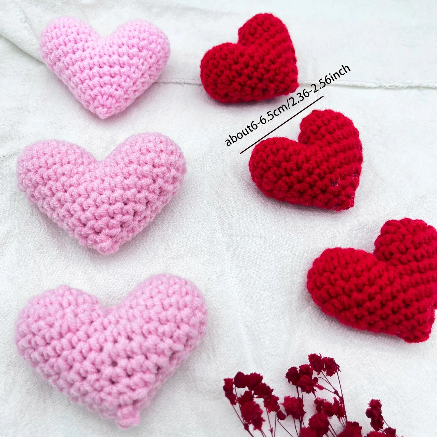 Crochet Knit Love Hearts – Cotton Filled Appliqué Red & Pink