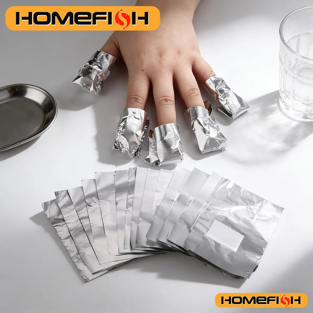 Aluminum Foil Nail Polish Remover Wraps with Cotton Pad 50/100pcs