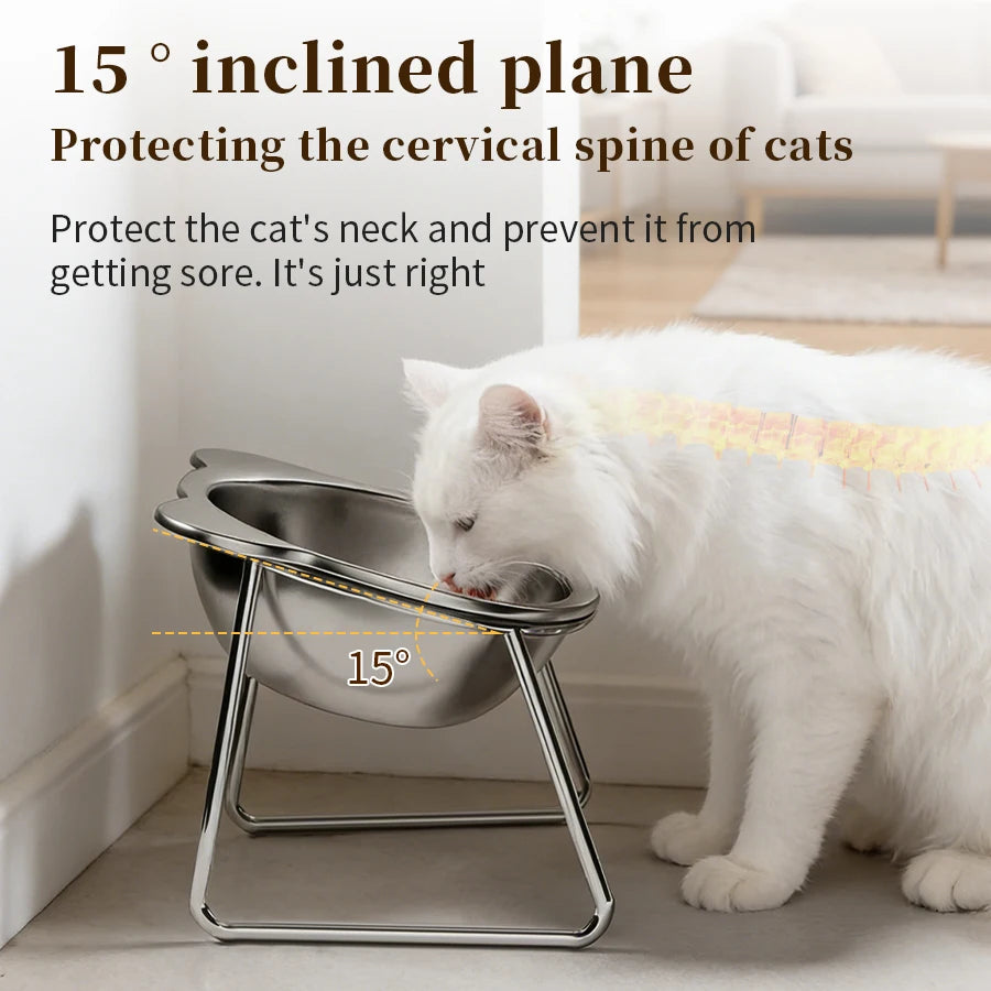 Raised Cat Bowls Tilted Neck Guard Cat Food Bowl 304 Stainless Steel Shatter-resistant Elevated 15° Pet Supplies for Puppy Cat Peaceful Pleasures Health and Wellness
