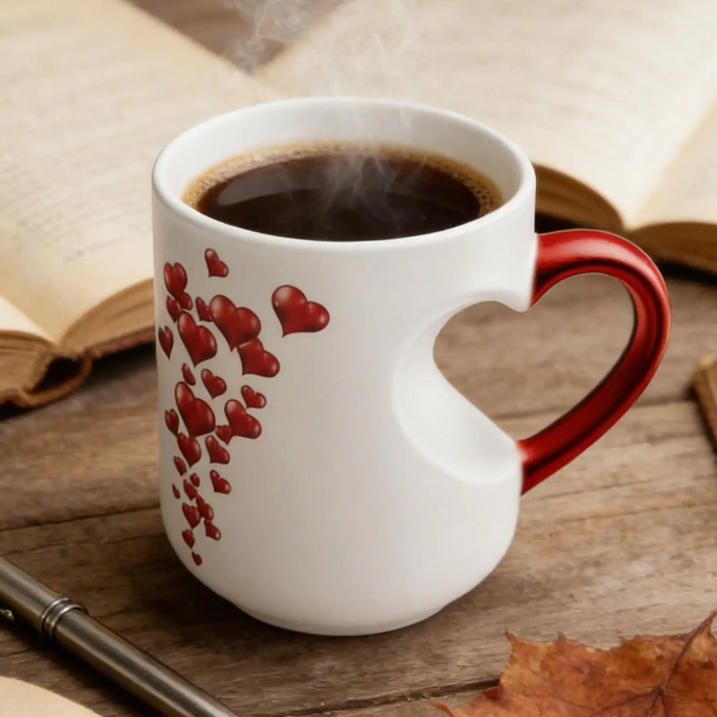 Heat Sensitive Color Changing Heart Handle Mug Strange Rare Mate Couple Valentine Day Wedding Coffee Mug Cup Festival Gifts Peaceful Pleasures Health and Wellness