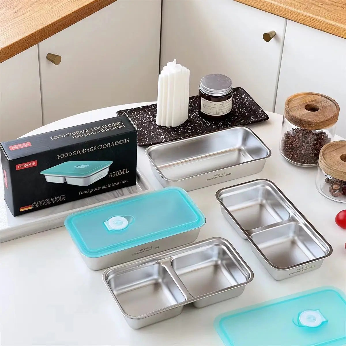 Stainless Steel Dual Compartment Lunch Box & Snack Container