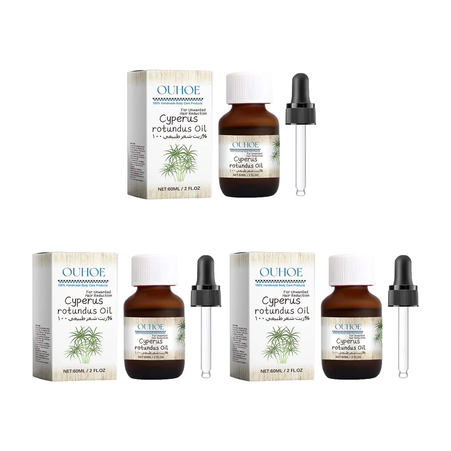 Cyperus Rotundus Hair Inhibitor Oil – Body & Face, 60ml Peaceful Pleasures Health and Wellness 3Pcs