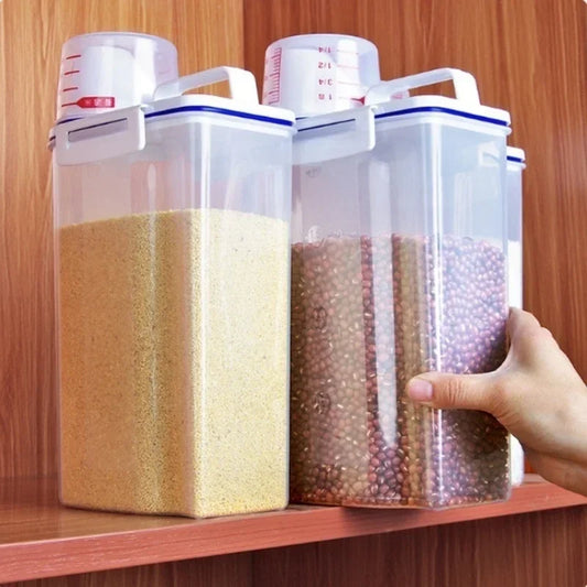 Kitchen cereals storage box Home Kitchen Transparent Plastic PP Food Container Rice and flour Storage Box With Measuring Cup Peaceful Pleasures Health and Wellness