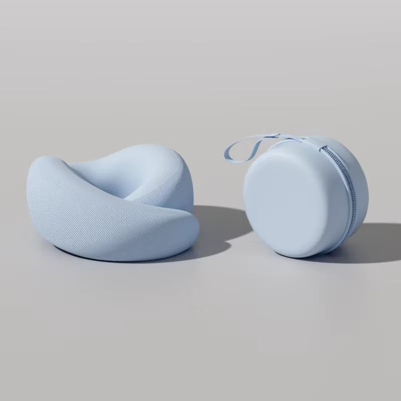 U-Shaped Neck Pillow Neck Support Slow Rebound Adjustable Travel Neck Pillow Washable Memory Foam Sleep Nap Pillows Travel Use Peaceful Pleasures Health and Wellness BLUE With Box